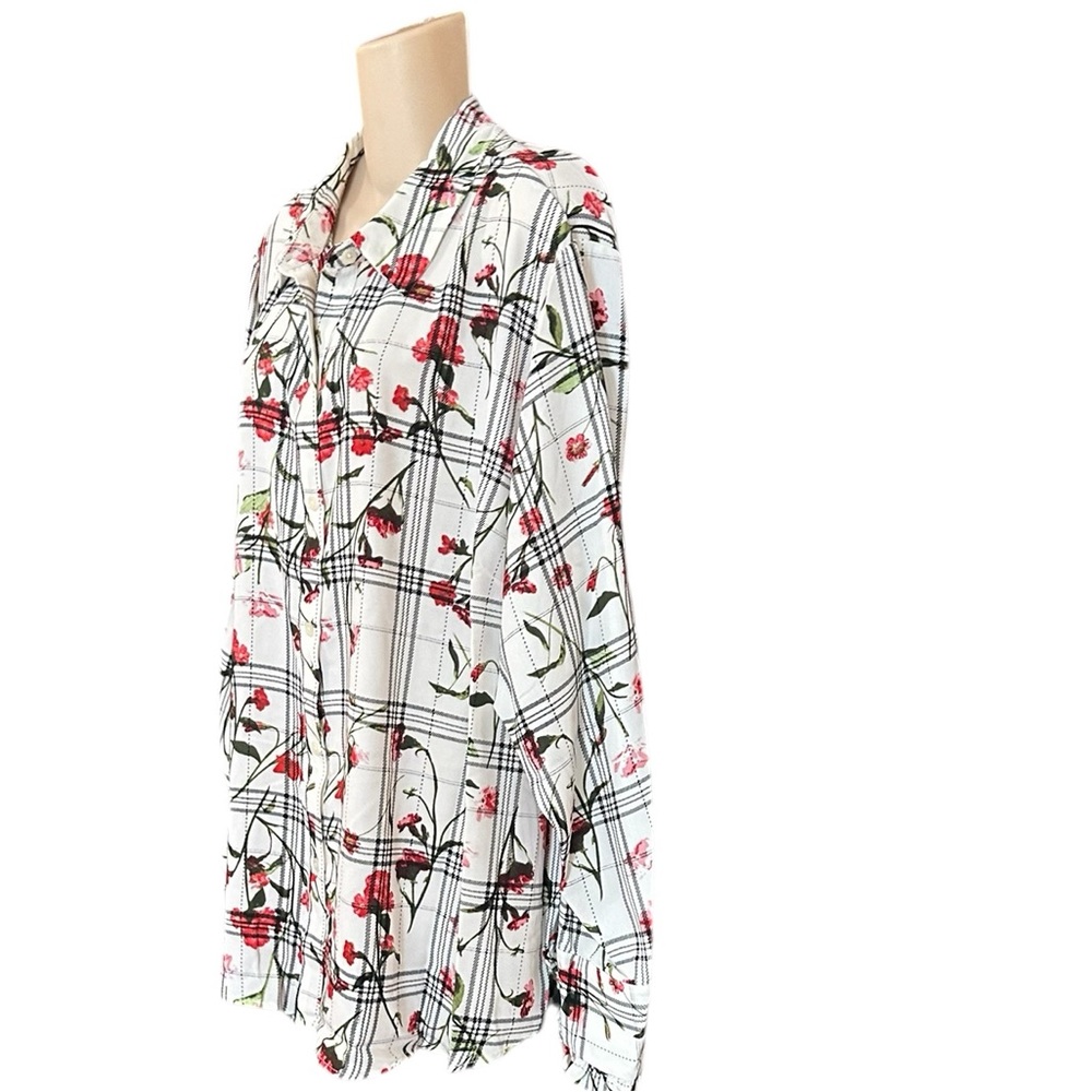 Rachel Roy Collection FLORAL CHECK‎ RUFFLE CUFF BLOUSE - Picture 10 of 15